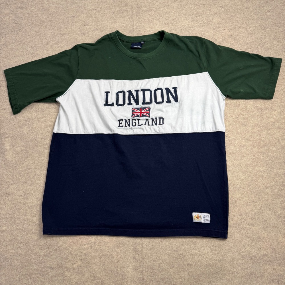 Cool Britannia London England Colorblock T-Shirt Mens 2XL Green White Navy Blue